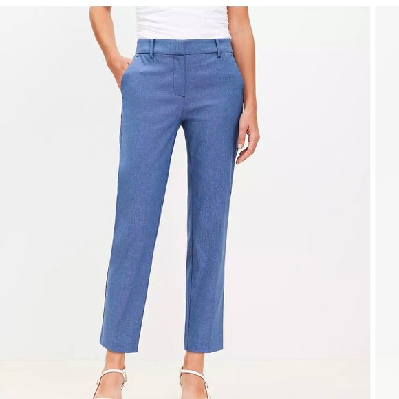 Loft Blue Riviera Slim Cropped Length Stretch Flat Front Pants Size 14 - Picture 1 of 12